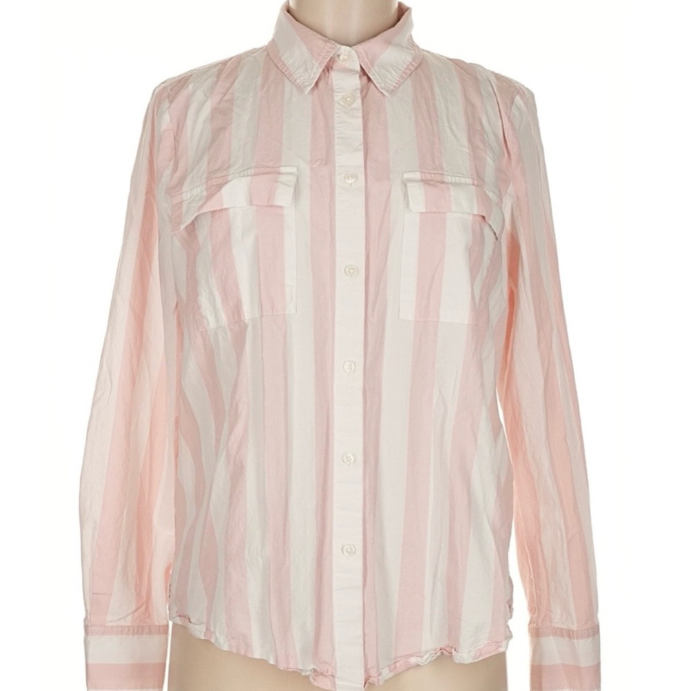 Ann Taylor Pink and White Striped Button Down Shirt
